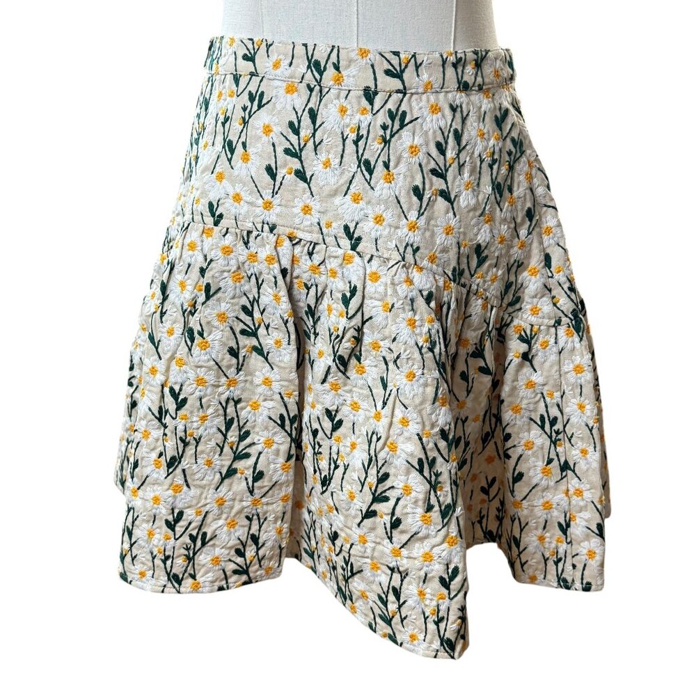 Avec Les Filles Embroidered Linen-Blend Floral Skirt Size 4 NWT